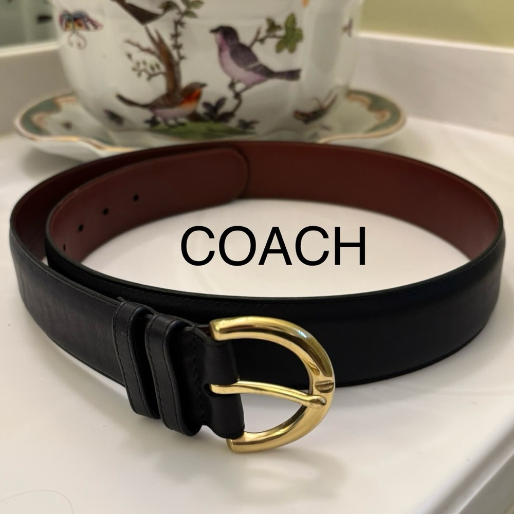 COACH Classic Navy Leather Belt